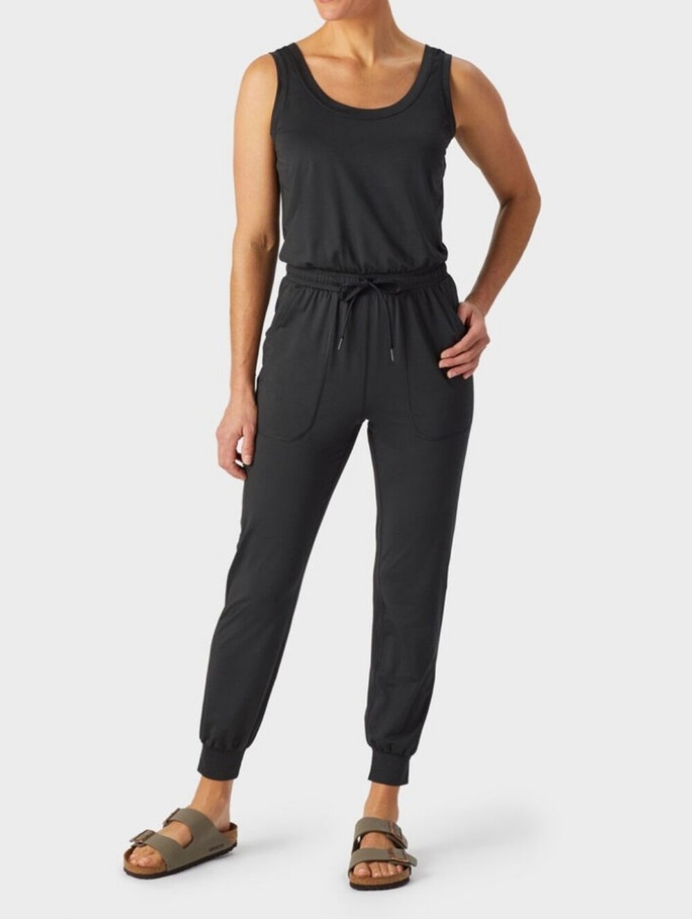 Duluth Trading Co Black Sleeveless Drawstring Waist Jumpsuit armachillo